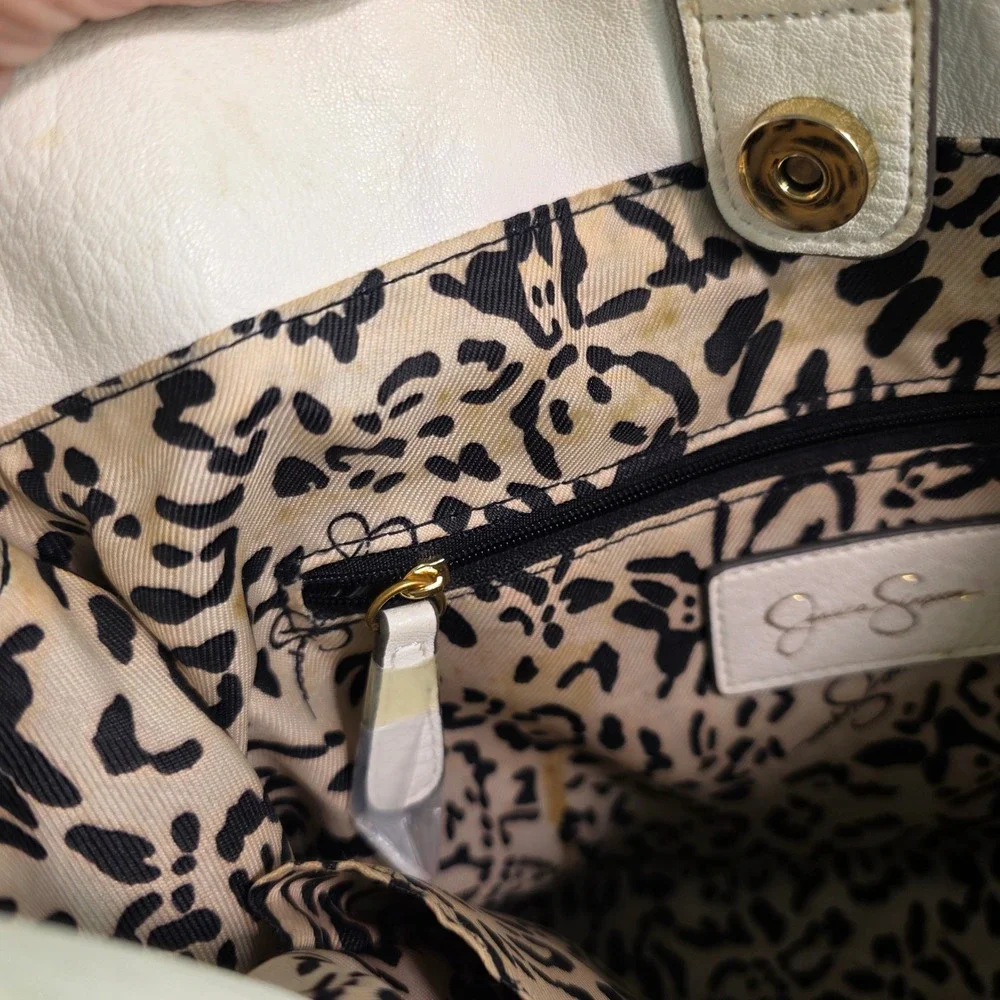 Jessica Simpson Hobo Bag White Gold Studded Faux Leather Shoulder Y2k Summer‎